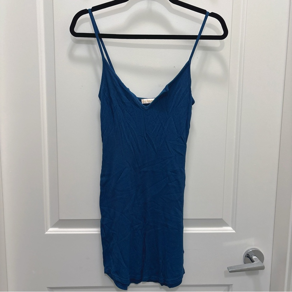 Aritzia Golden Ribbed Blue Slip Dress XXS Bodycon Mini - Picture 2 of 5